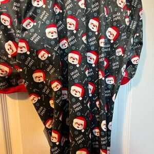 Festive Santa print dog pajama  in size 7.